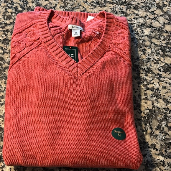 NWT L.L. Bean Double L V-Neck Tunic some cable design Sweater M Reg Mineral Red - Picture 4 of 14